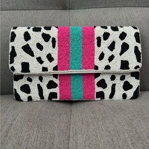 Stylish Black and White Beaded Clutch
